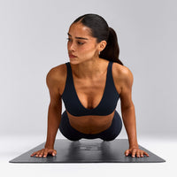 SoftMotion™ Scoop Back Bralette with Grey Logo | True Blue