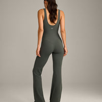 SoftMotion™ Scoop Back Flared All In One Long with Grey Logo | Dark Khaki