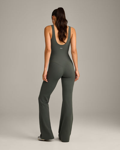 SoftMotion™ Scoop Back Flared All In One Long with Grey Logo | Dark Khaki