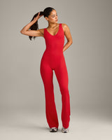 SoftMotion™ Scoop Back Flared All In One Long with Grey Logo | Fiery Red