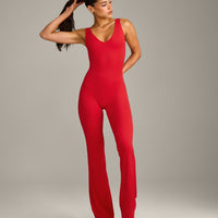 SoftMotion™ Scoop Back Flared All In One Long with Grey Logo | Fiery Red