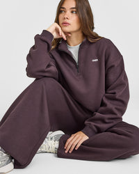 Foundations Oversized 1/4 Zip Sweatshirt | Umber Brown