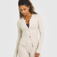 Mellow™ Rib Long Sleeve Cardigan | Sand