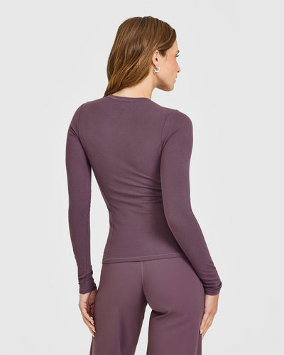 Mellow™ Rib Long Sleeve Cardigan | Vintage Purple