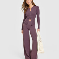 Mellow™ Rib Long Sleeve Cardigan | Vintage Purple