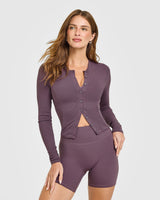 Mellow™ Rib Mid Long Sleeve Cardigan | Vintage Purple