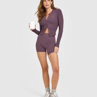 Mellow™ Rib Mid Long Sleeve Cardigan | Vintage Purple