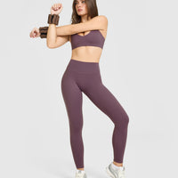 SoftMotion™ High Waisted Leggings with White Logo | Vintage Purple