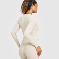 SoftMotion™ Long Sleeve Mid Top with White Logo | Sand