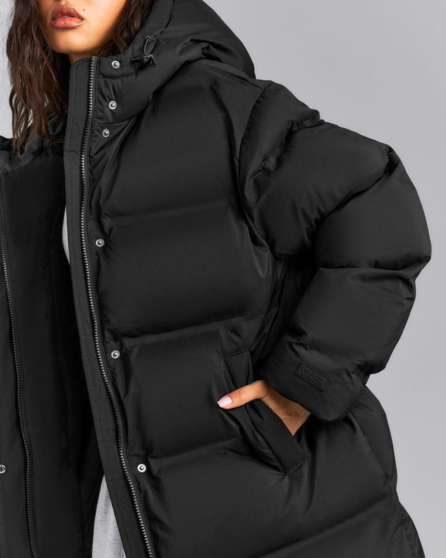 Oversized Longline Puffer Jacket | Black