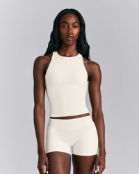SoftMotion™ High Neck Mid Tank with Built in Bra Shelf | Marshmallow White
