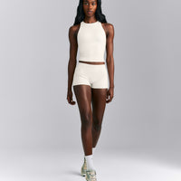 SoftMotion™ High Neck Mid Tank with Built in Bra Shelf | Marshmallow White
