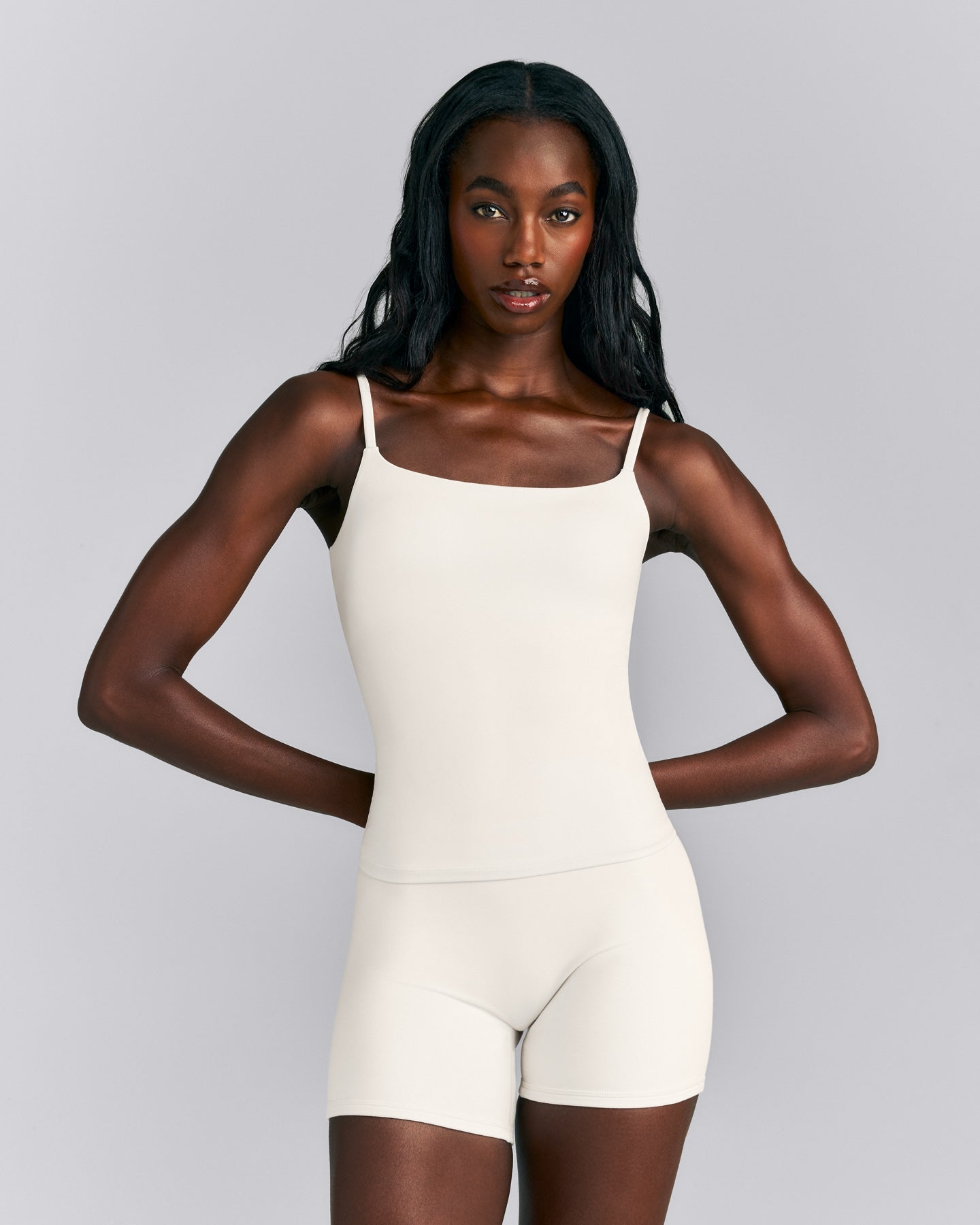 SoftMotion™ Strappy Tank Top with Built in Bra Shelf | Marshmallow White