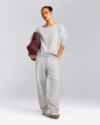 Oversized Knit Off-The-Shoulder Sweater | Light Grey Marl
