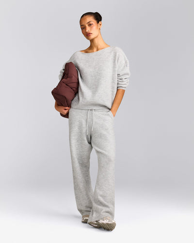 Oversized Knit Off-The-Shoulder Sweater | Light Grey Marl