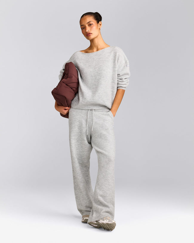 Oversized Knit Off-The-Shoulder Sweater | Light Grey Marl