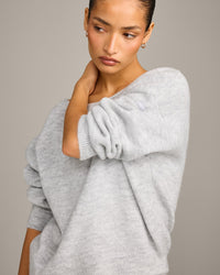 Oversized Knit Off-The-Shoulder Sweater | Light Grey Marl