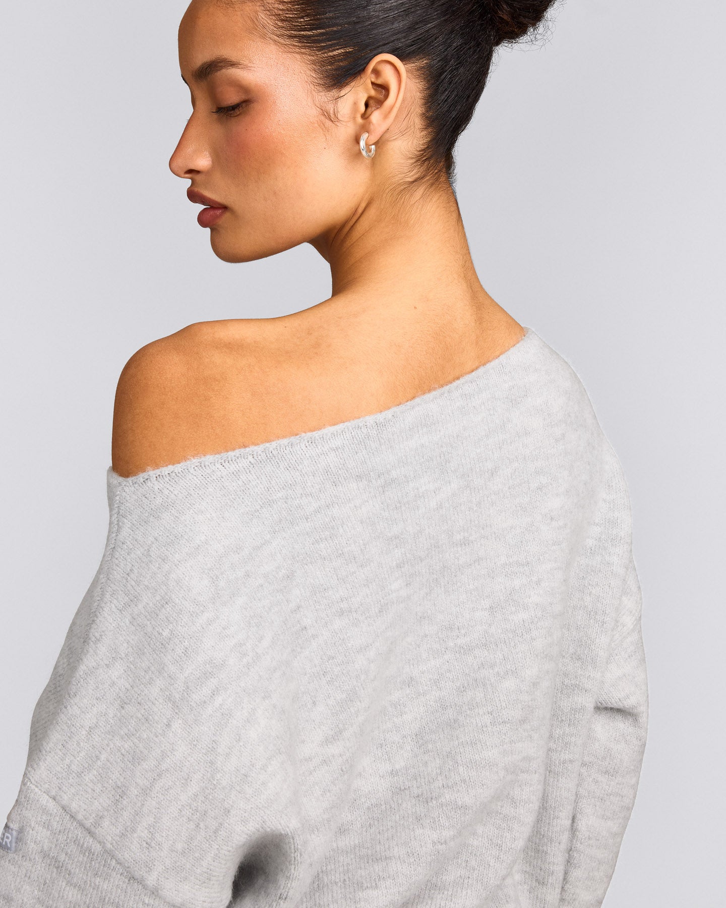 Oversized Knit Off-The-Shoulder Sweater | Light Grey Marl