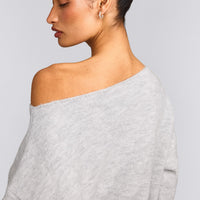 Oversized Knit Off-The-Shoulder Sweater | Light Grey Marl