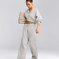 Oversized Knit Zip Through Mid Hoodie | Light Grey Marl