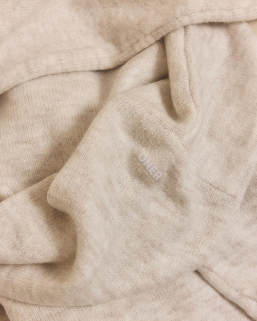 Oversized Knit Zip Up Mid Hoodie | Oat Marl