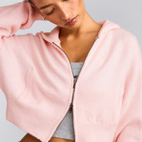 Oversized Knit Zip Through Mid Hoodie | Soft Girl Pink