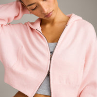 Oversized Knit Zip Through Mid Hoodie | Soft Girl Pink