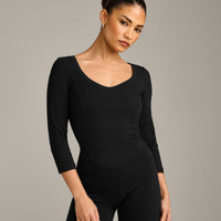 Mellow™ Motion Wide V-Neck 3/4 Length Sleeve Mid Top | Black