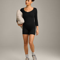 Mellow™ Motion Wide V-Neck 3/4 Length Sleeve Mid Top | Black