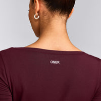 Mellow™ Motion Wide V Neck 3/4 Length Sleeve Mid Top | Cherry Lacquer Purple