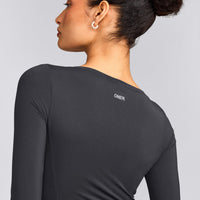 Mellow™ Motion Wide V Neck 3/4 Length Sleeve Mid Top | Coal
