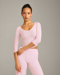 Mellow™ Motion Wide V Neck 3/4 Length Sleeve Mid Top | Soft Girl Pink