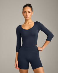 Mellow™ Motion Wide V-Neck 3/4 Length Sleeve Mid Top | True Blue