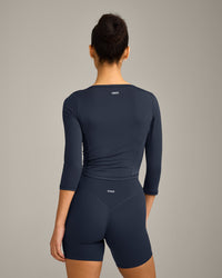 Mellow™ Motion Wide V-Neck 3/4 Length Sleeve Mid Top | True Blue