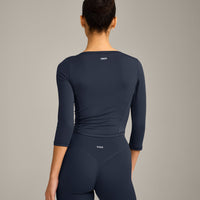 Mellow™ Motion Wide V-Neck 3/4 Length Sleeve Mid Top | True Blue