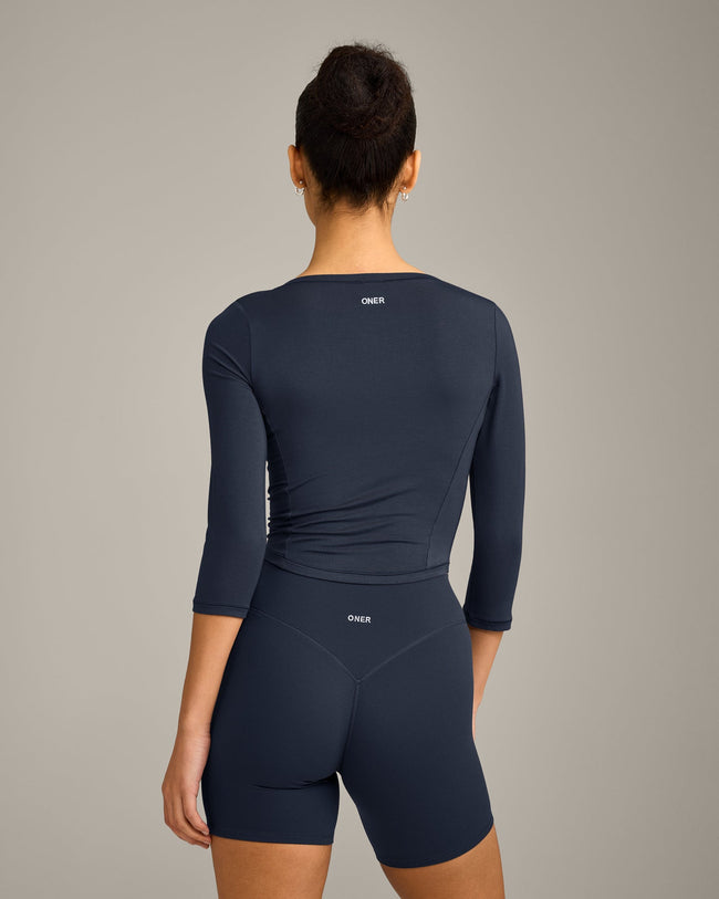 Mellow™ Motion Wide V-Neck 3/4 Length Sleeve Mid Top | True Blue