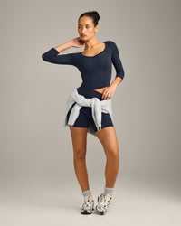 Mellow™ Motion Wide V-Neck 3/4 Length Sleeve Mid Top | True Blue