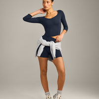 Mellow™ Motion Wide V-Neck 3/4 Length Sleeve Mid Top | True Blue