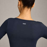 Mellow™ Motion Wide V-Neck 3/4 Length Sleeve Mid Top | True Blue