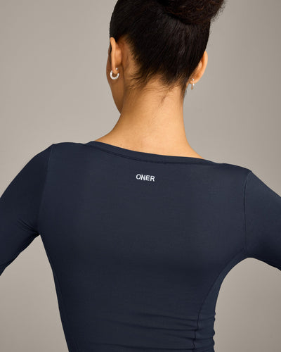 Mellow™ Motion Wide V-Neck 3/4 Length Sleeve Mid Top | True Blue