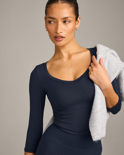 Mellow™ Motion Wide V-Neck 3/4 Length Sleeve Mid Top | True Blue