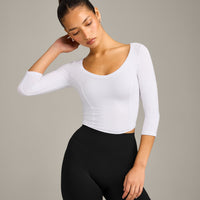 Mellow™ Motion Wide V Neck 3/4 Length Sleeve Mid Top | White