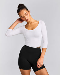 Mellow™ Motion Wide V Neck 3/4 Length Sleeve Mid Top | White
