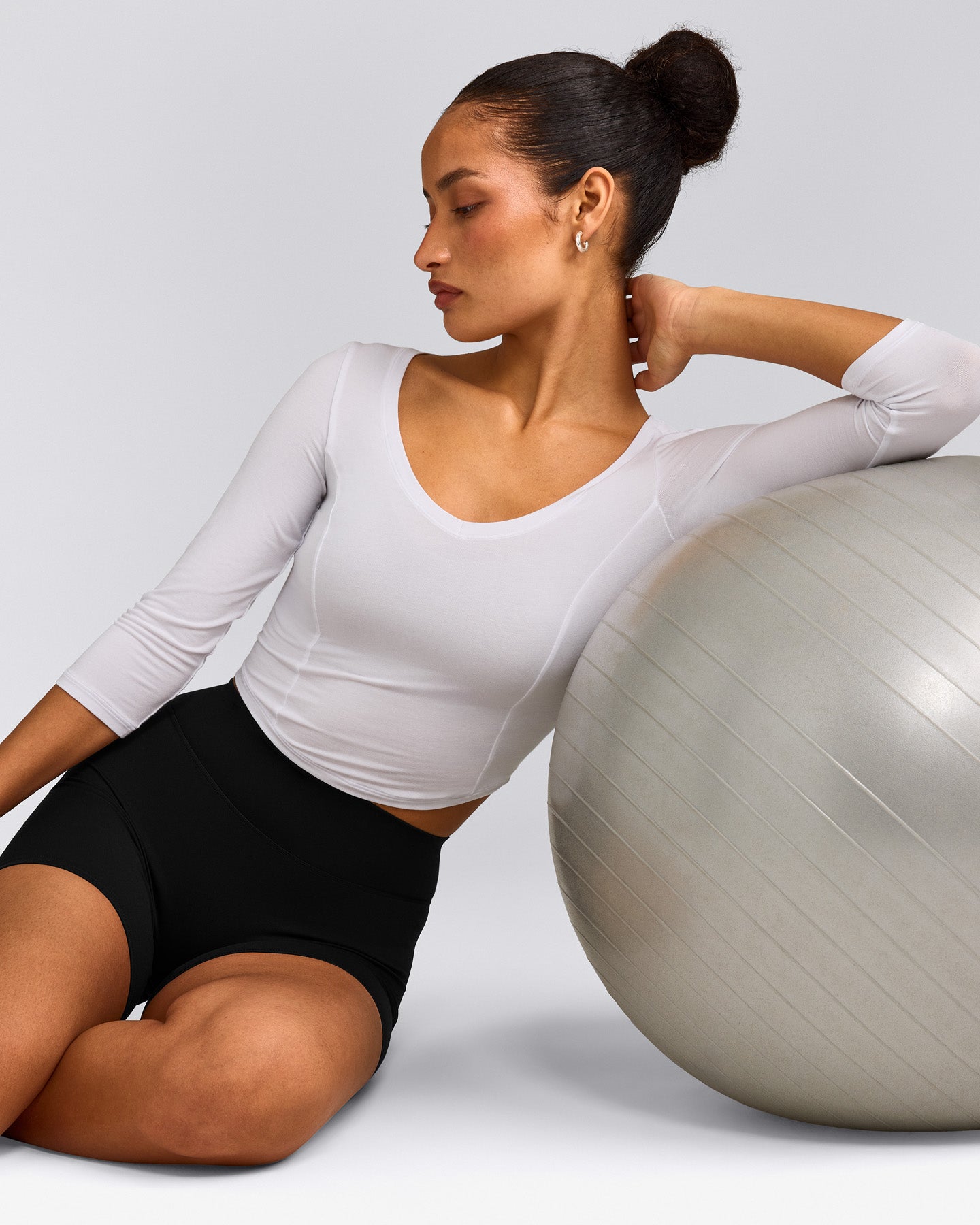Mellow™ Motion Wide V Neck 3/4 Length Sleeve Mid Top | White