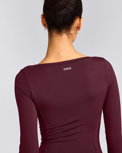 Mellow™ Motion Wide V Neck Long Sleeve Top | Cherry Lacquer Purple