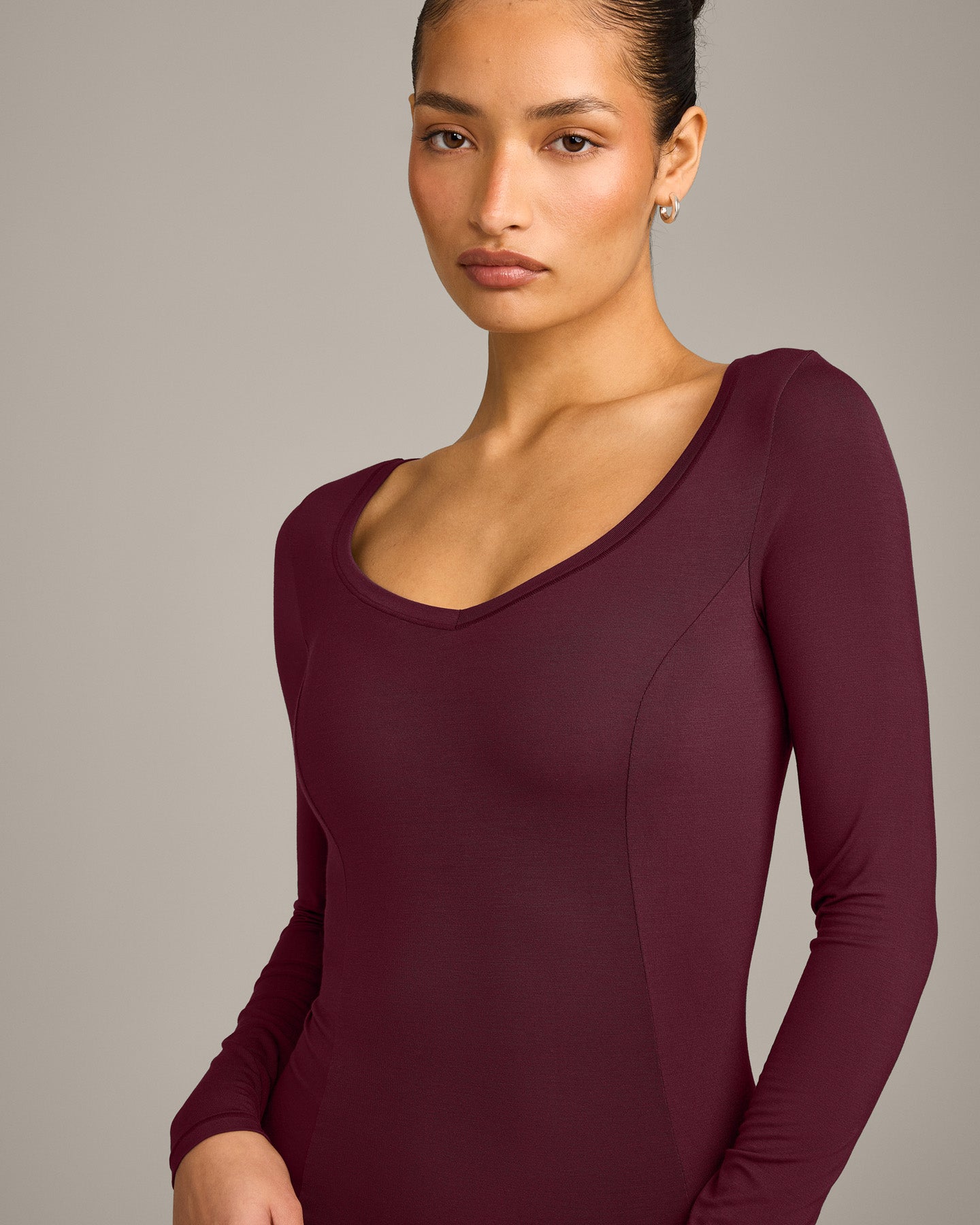 Mellow™ Motion Wide V-Neck Long Sleeve Top | Cherry Lacquer Purple