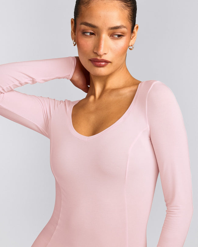 Mellow™ Motion Wide V Neck Long Sleeve Top | Soft Girl Pink