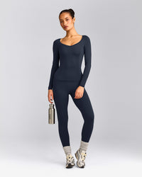 Mellow™ Motion Wide V Neck Long Sleeve Top | True Blue