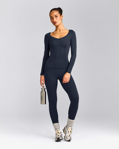 Mellow™ Motion Wide V Neck Long Sleeve Top | True Blue
