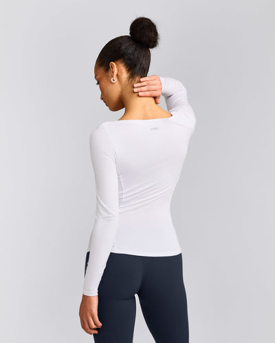 Mellow™ Motion Wide V Neck Long Sleeve Top | White